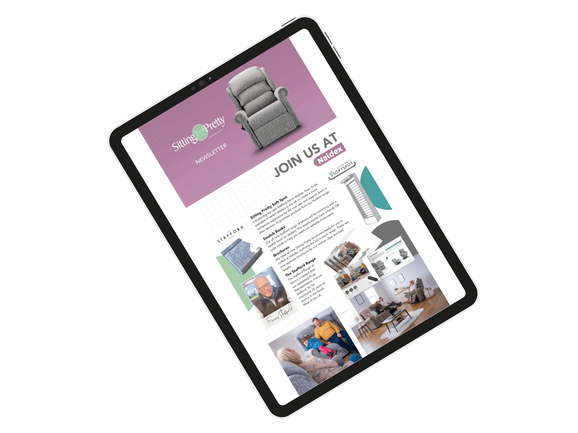 Tablet Showing the Sitting Pretty Newsletter