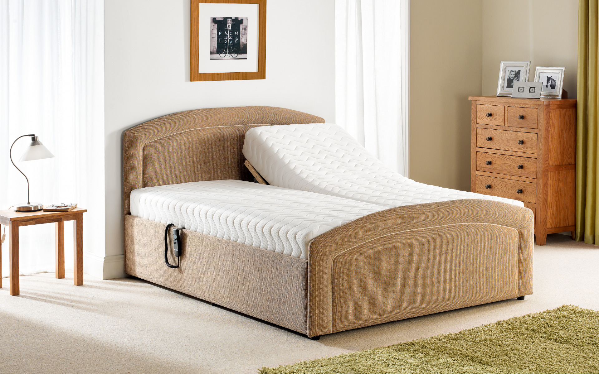 Image: Ollerton Double Adjustable Bed in Beige with Back Elevation